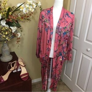 NWT Chelsea & Violet Floral Print Kimono Robe Dressing Gown Duster Pink Feminine
